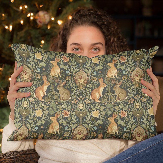 William Morris Woodland Floral Rabbits Christmas Lumbar Cushion (Creator Uploaded)