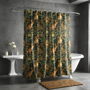 William Morris Woodland Floral Rabbits Christmas Shower Curtain