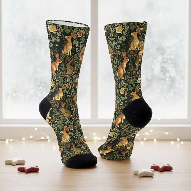 William Morris Woodland Floral Rabbits Christmas Socks (Creator Uploaded)