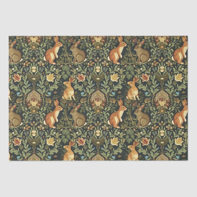 William Morris Woodland Floral Rabbits Christmas Tissue Paper (Front)