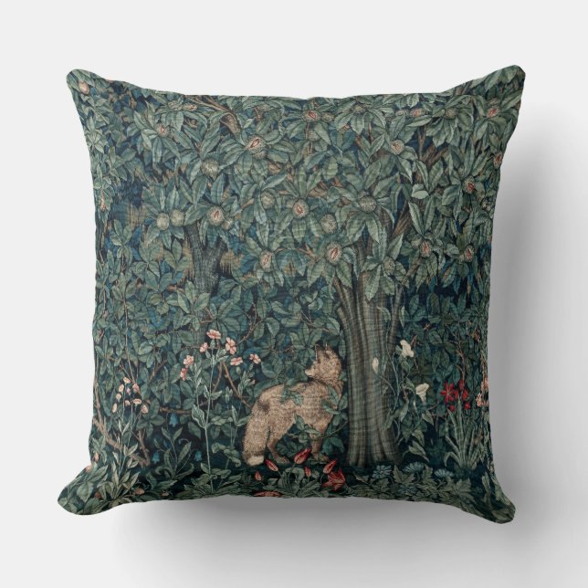 William Morris Woodland Tapestry Fox Cushion (Front)
