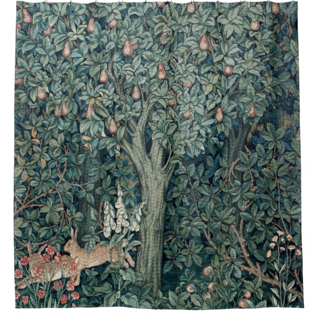William Morris Woodland Tapestry Rabbits Shower Curtain (Front)