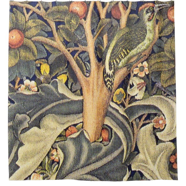 William Morris Woodpecker Pattern Shower Curtain (Front)