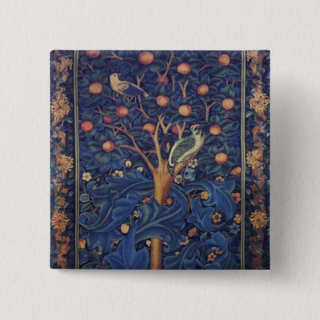 William Morris Woodpecker Tapestry Arts & Crafts  15 Cm Square Badge (Front)