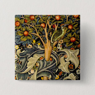 William Morris Woodpecker Tapestry Arts & Crafts 15 Cm Square Badge