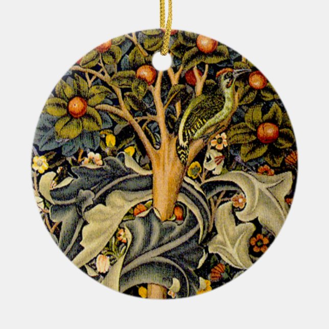 William Morris Woodpecker Tapestry Arts & Crafts  Ceramic Ornament (Front)
