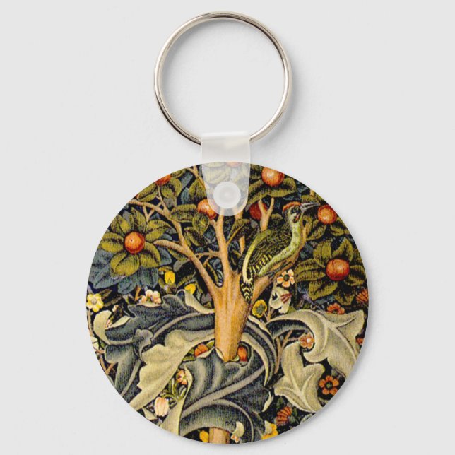 William Morris Woodpecker Tapestry Arts & Crafts  Key Ring (Front)