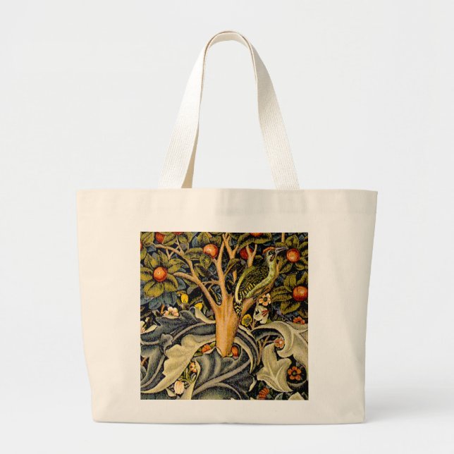 William Morris Woodpecker Tapestry Arts & Crafts  Large Tote Bag (Front)