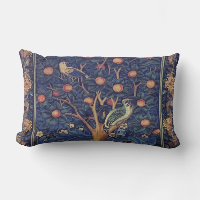 William Morris Woodpecker Tapestry Arts & Crafts  Lumbar Cushion (Front)