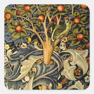 William Morris Woodpecker Tapestry Arts & Crafts Square Sticker