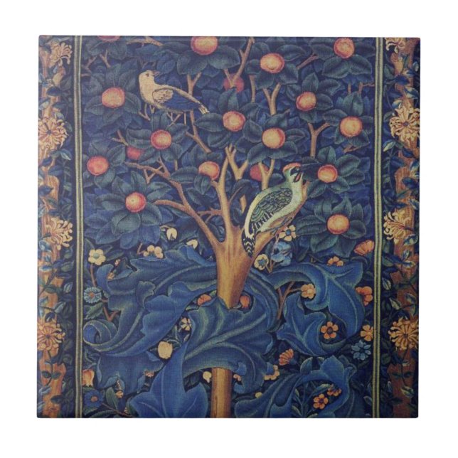 William Morris Woodpecker Tapestry Arts & Crafts  Tile (Front)