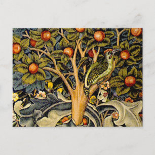 William Morris Woodpecker Tapestry Birds Floral Postcard