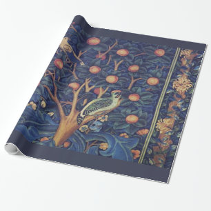 William Morris Woodpecker Tapestry Birds Floral Wrapping Paper