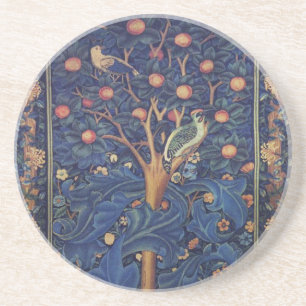 William Morris Woodpecker Tapestry Blue Design Coaster