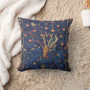 William Morris Woodpecker Tapestry Blue Design Cushion
