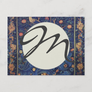 William Morris Woodpecker Tapestry Blue Design Postcard