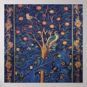 William Morris Woodpecker Tapestry Blue Design Poster