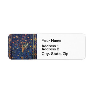 William Morris Woodpecker Tapestry Blue Design Return Address Label