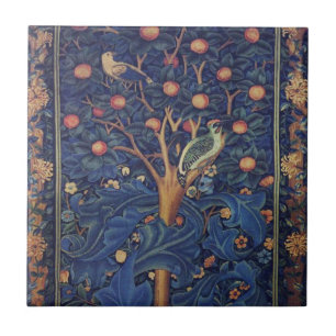 William Morris Woodpecker Tapestry Blue Design Tile