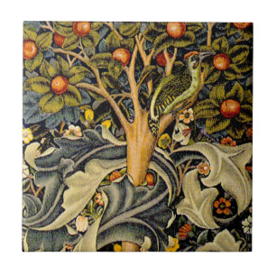 William Morris Woodpecker Tapestry Blue Design Tile