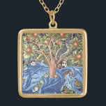 William Morris Woodpecker Tapestry Floral Vintage Gold Plated Necklace<br><div class="desc">William Morris Woodpecker Tapestry Floral Vintage Art It shows a woodpecker sitting in the branch of a fruit tree and features a distinctive ornate background of blue leaves and orange fruit. Art by William Morris Movement: British Arts and Crafts / Art Nouveau Beautiful ornate artistic floral vintage fine art pattern...</div>