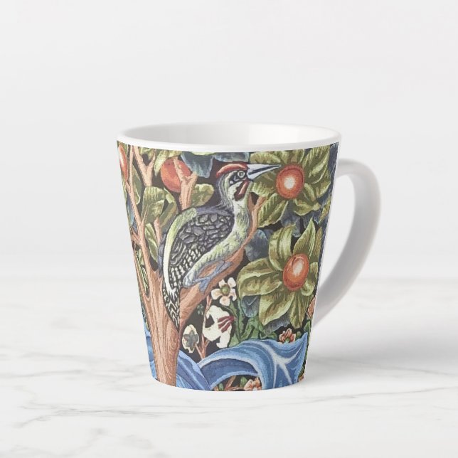 William Morris Woodpecker Tapestry Floral Vintage Latte Mug (Right Angle)