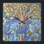 William Morris Woodpecker Tapestry Floral Vintage Square Wall Clock<br><div class="desc">William Morris Woodpecker Tapestry Floral Vintage Art It shows a woodpecker sitting in the branch of a fruit tree and features a distinctive ornate background of blue leaves and orange fruit. Art by William Morris Movement: British Arts and Crafts / Art Nouveau Beautiful ornate artistic floral vintage fine art pattern...</div>