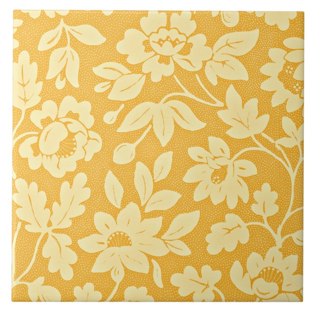 William Morris Yellow Flower Pattern Ceramic Tile (Front)