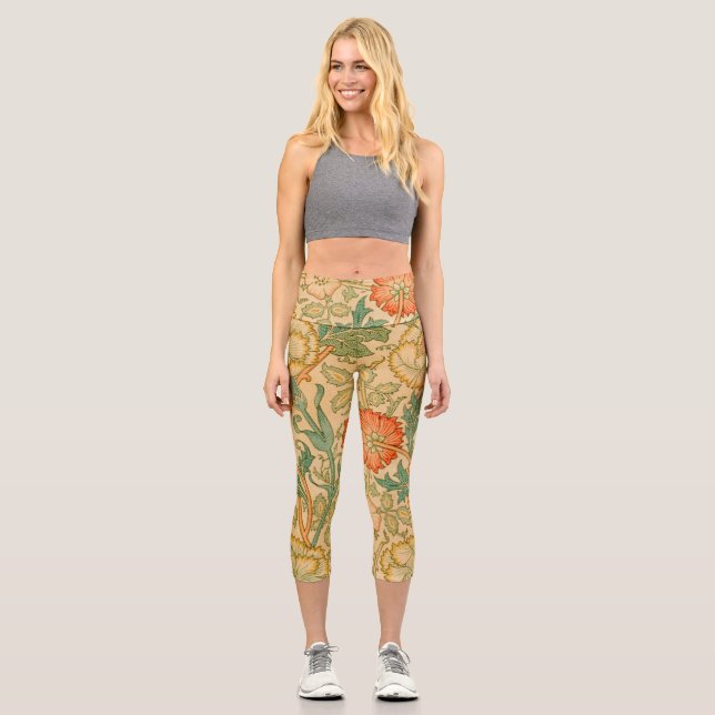 William Morris's Pink and Rose famous pattern   Capri Leggings (Front)