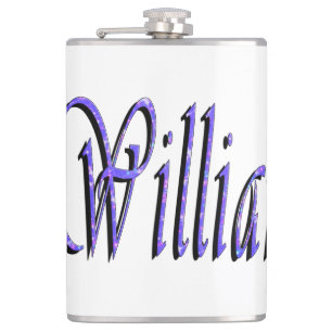 William Name In Blue Sparkle, Hip Flask
