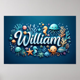 William Ocean Nursery Underwater Sea Animals Poster