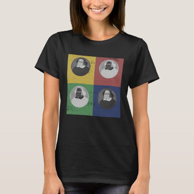 William Shakespeare Face Mask Portrait Squares T-Shirt (Front)