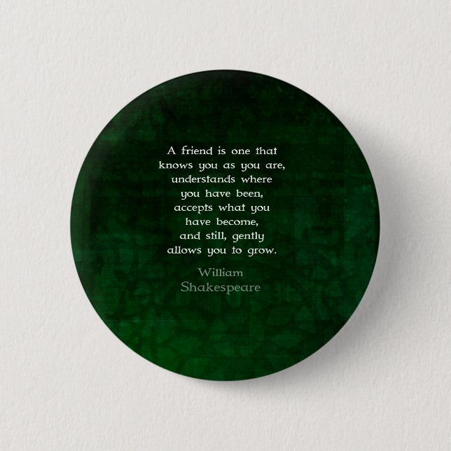 William Shakespeare Friendship Inspirational Quote 6 Cm Round Badge (Front)