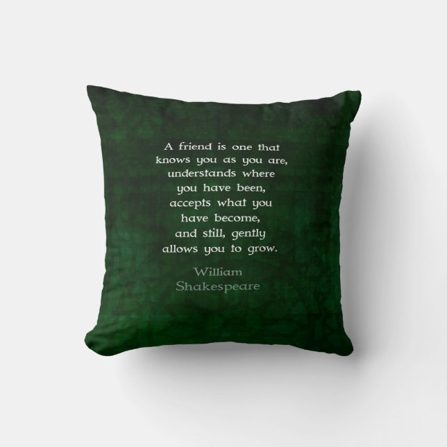 William Shakespeare Friendship Inspirational Quote Cushion (Front)