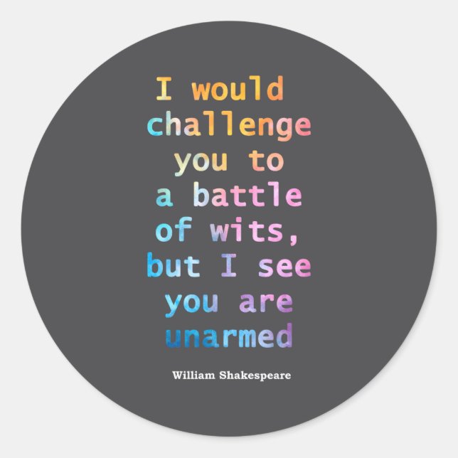 William Shakespeare Pastel I See You Are Unarmed Q Classic Round Sticker (Front)