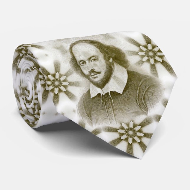 William Shakespeare Portrait and Signature Tie (Rolled)