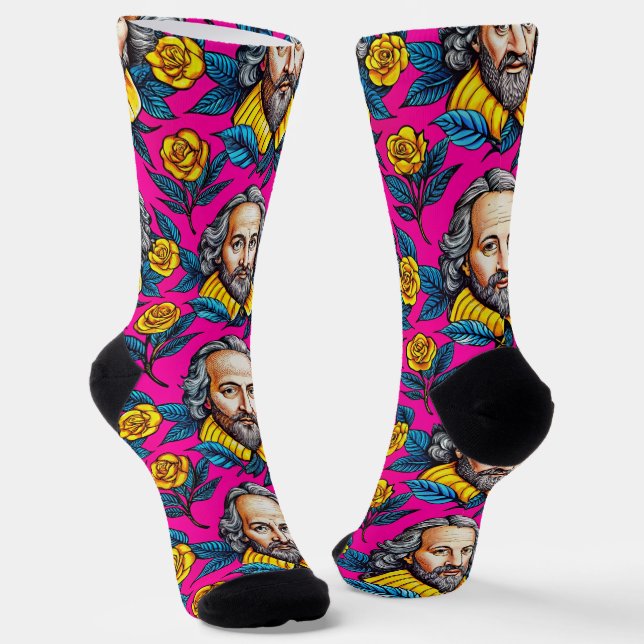 William Shakespeare portrait illustration Gold Socks (Angled)