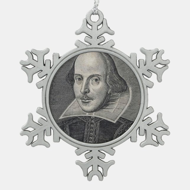William Shakespeare Portrait Snowflake Pewter Christmas Ornament (Front)