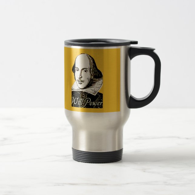 William Shakespeare Will Power T shirt Travel Mug (Right)