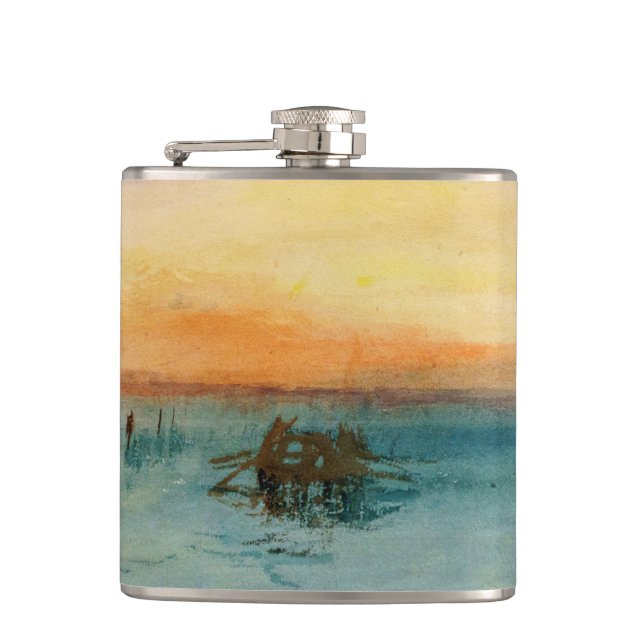William Turner - The Lagoon near Venice at Sunset Hip Flask (Front)