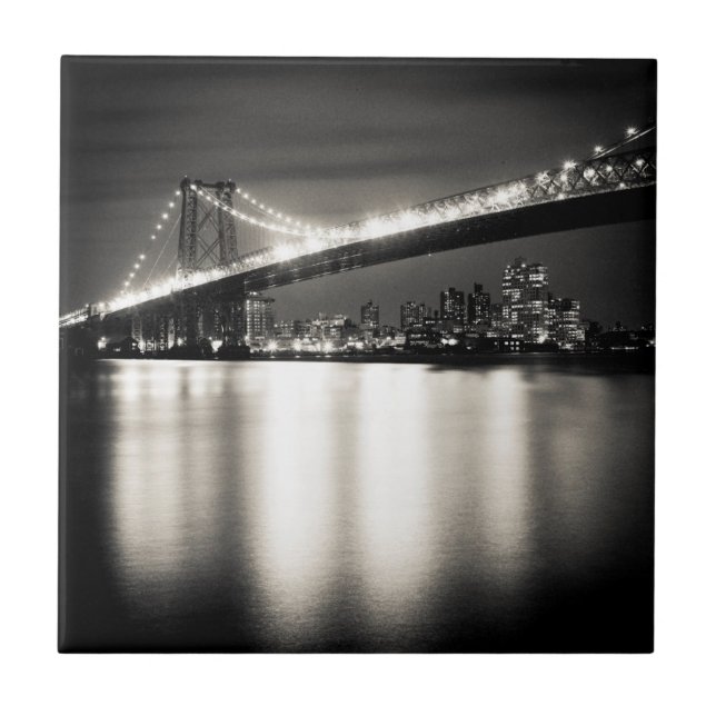Williamsburg bridge in New York City at night Ceramic Tile (Front)
