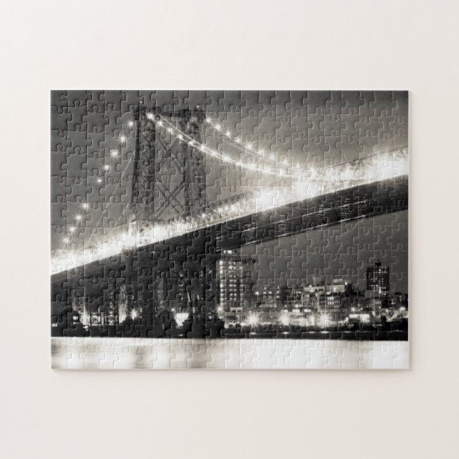 Williamsburg bridge in New York City at night Jigsaw Puzzle (Horizontal)