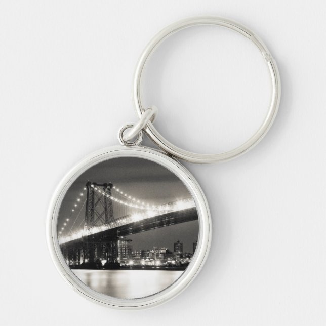 Williamsburg bridge in New York City at night Key Ring (Front)