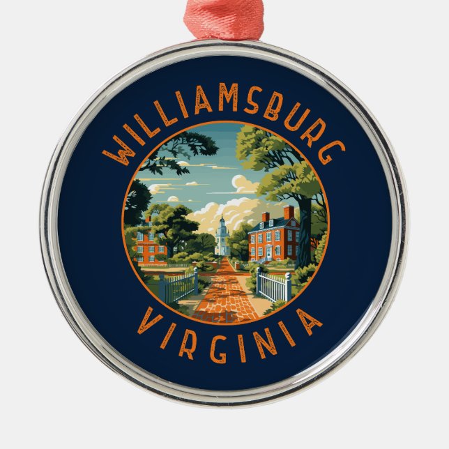 Williamsburg Virginia Retro Distressed Circle Metal Ornament (Front)