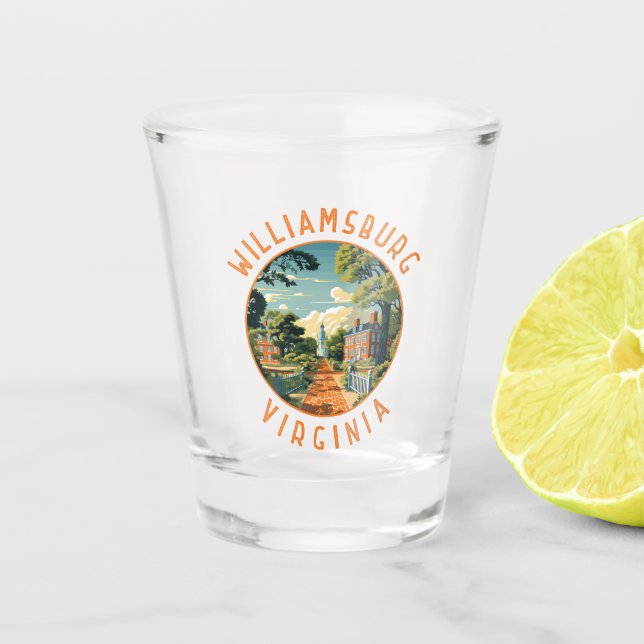 Williamsburg Virginia Retro Distressed Circle Shot Glass (Front)