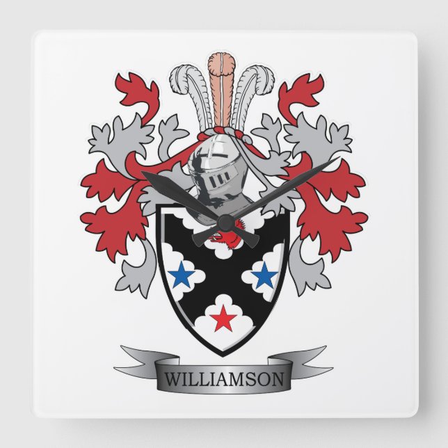 Williamson Family Crest Coat of Arms Square Wall Clock (Front)