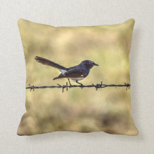 WILLIE WAGTAIL ON FENCE QUEENSLAND ART EFFECTS CUSHION