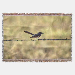 WILLIE WAGTAIL ON FENCE QUEENSLAND ART EFFECTS THROW BLANKET