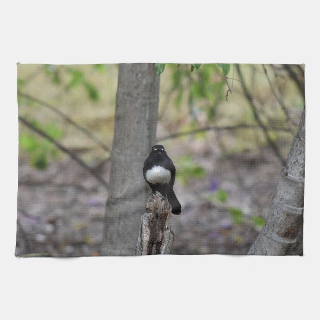 WILLIE WAGTAIL RURAL QUEENSLAND AUSTRALIA TEA TOWEL (Horizontal)