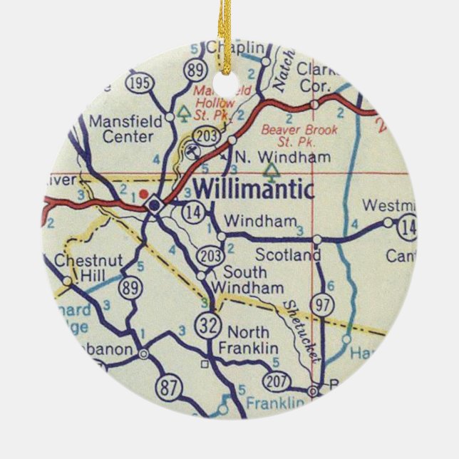 Willimantic CT Vintage Map Ceramic Ornament (Back)